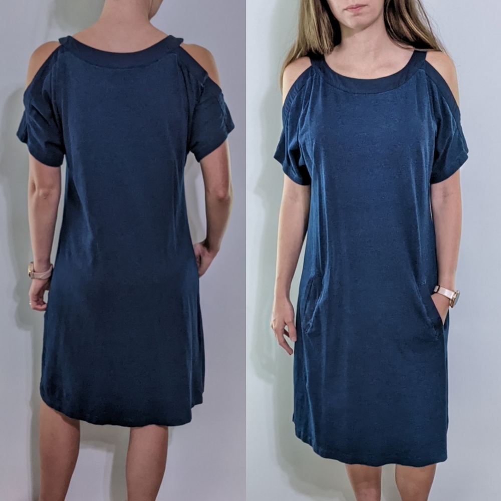 SOFT SURROUNDINGS 100% Cotton Cold Shoulder Denim Blue Looking Dress Size Small